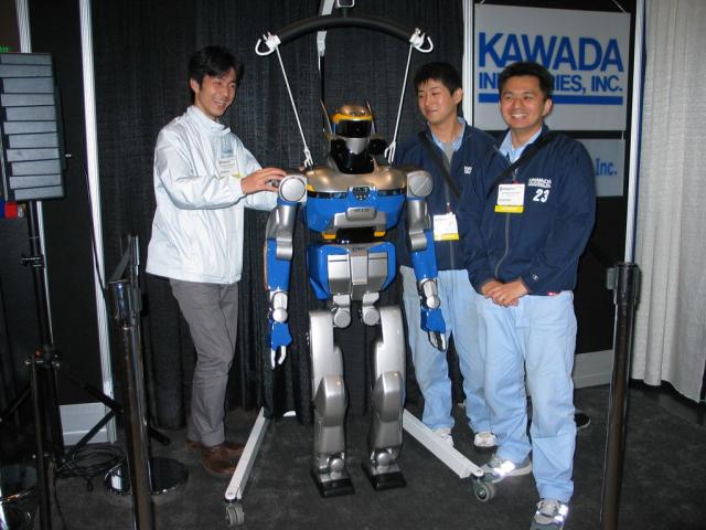 Part of the HRP-2 team. The two to the right worked on the head the one on the left got to test the durability of the HRP-2 prototype by kicking it in the stomach!

IMG_3401.JPG